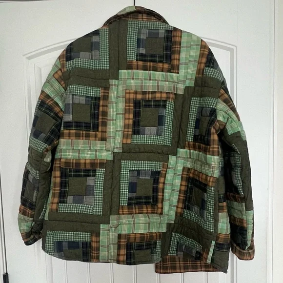 Patch magic unisex reversible button up Tan Plaid Jacket - Picture 6 of 14